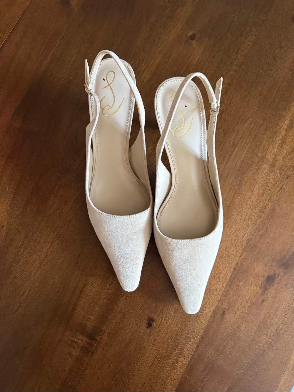 Sam Edelman Ivory Suede Slingback Pointed Toe Kitten Heels Size 10.5